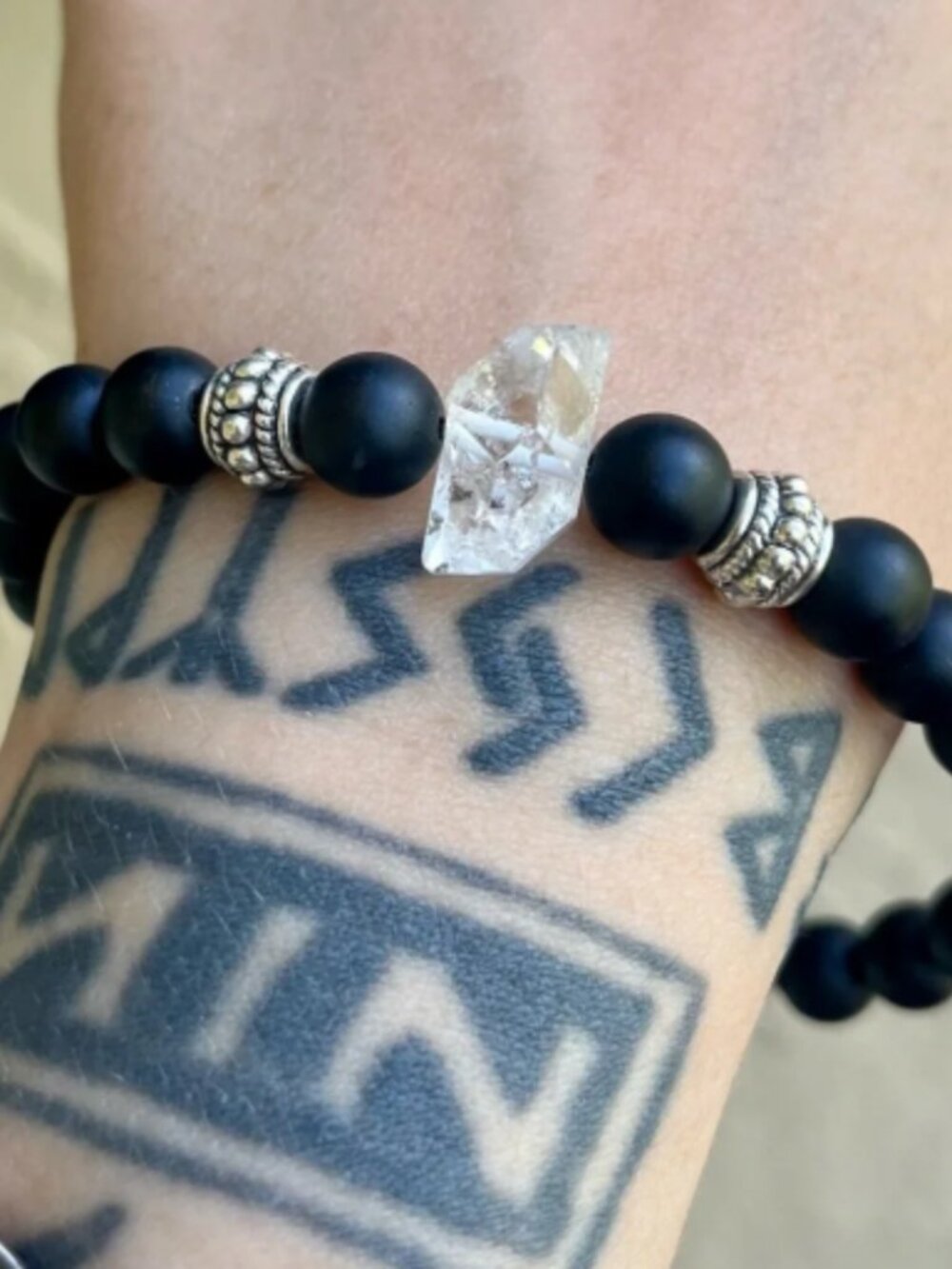 Genuine herkimer diamond crystal quartz & onyx gemstones beads men bracelet